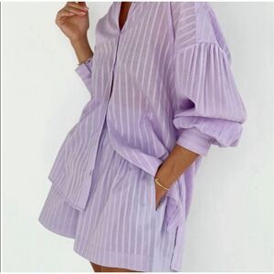 Vita Grace lilac sky M Isla cotton beach striped shorts